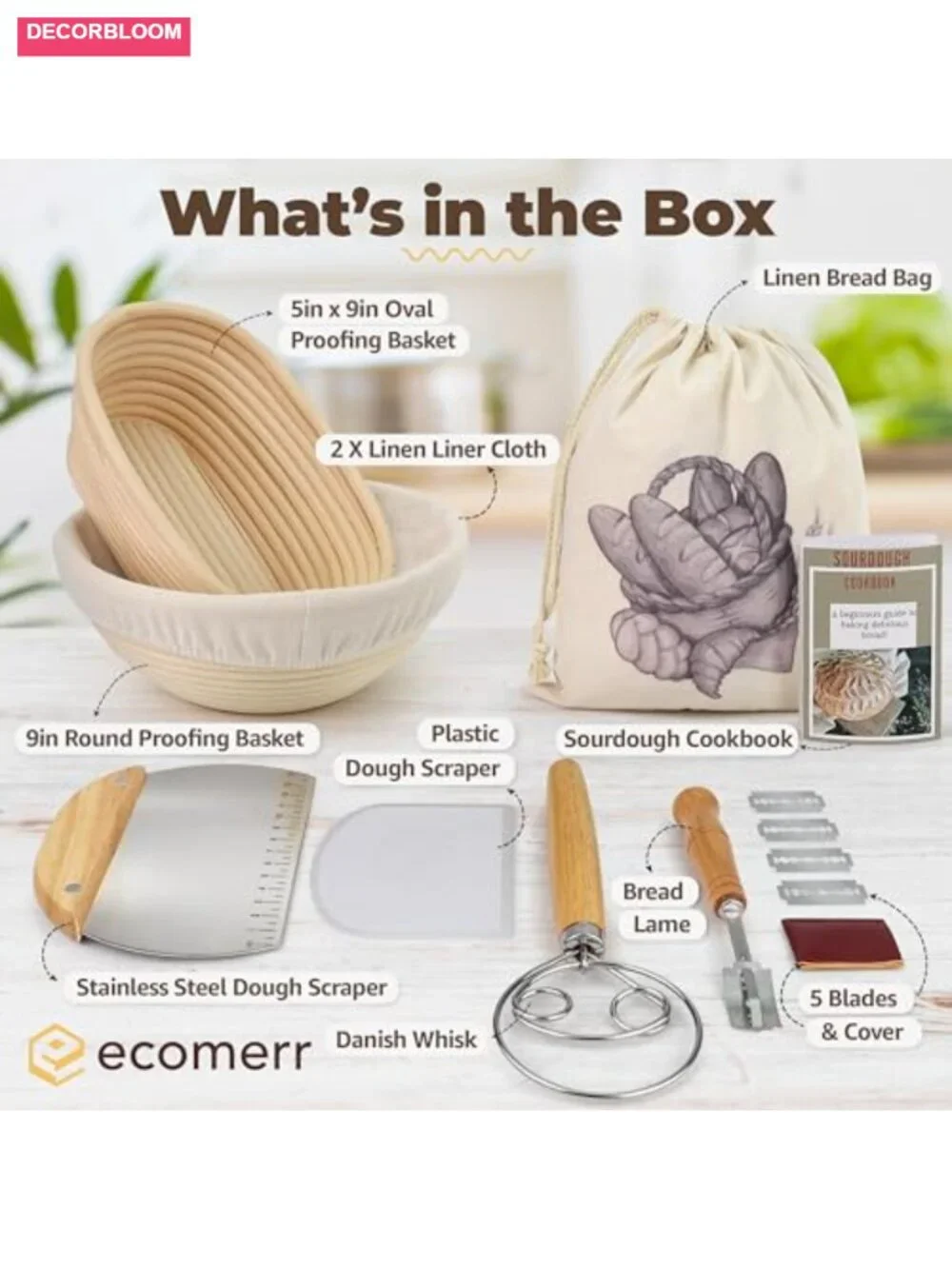 Rattan Bread Proofing Baskets Set of 2 Sourdough Starter Kit
